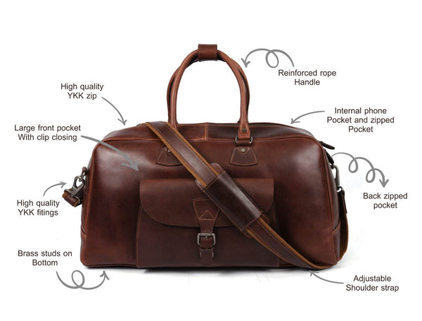 Bordeaux Leather Duffle Bag – Walnut Brown - Aaron Leather Goods