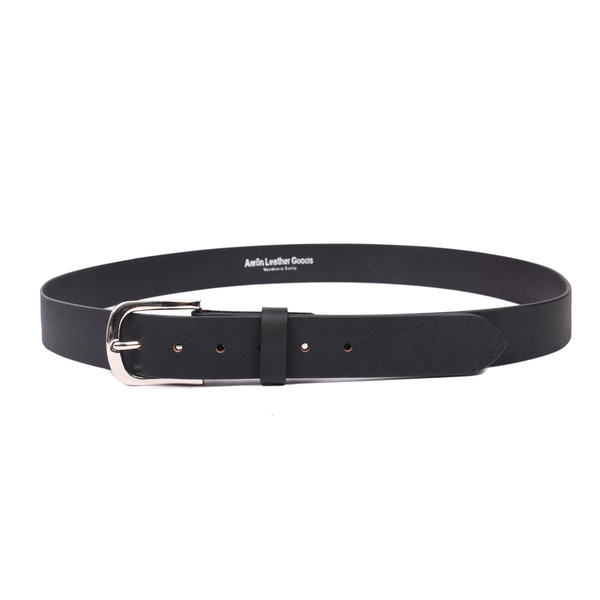 Handcrafted Textured Black Genuine Leather Belt for Men – Premium Saffiano Leather Dress & Casual Belt with Gift Box