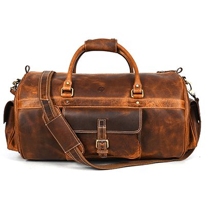 Pamplona Leather Duffle bag - Caramel Brown - Aaron Leather Goods