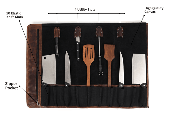 Arctic Blade Quilted Leather Knife Roll - Sienna - Aaron Leather Goods