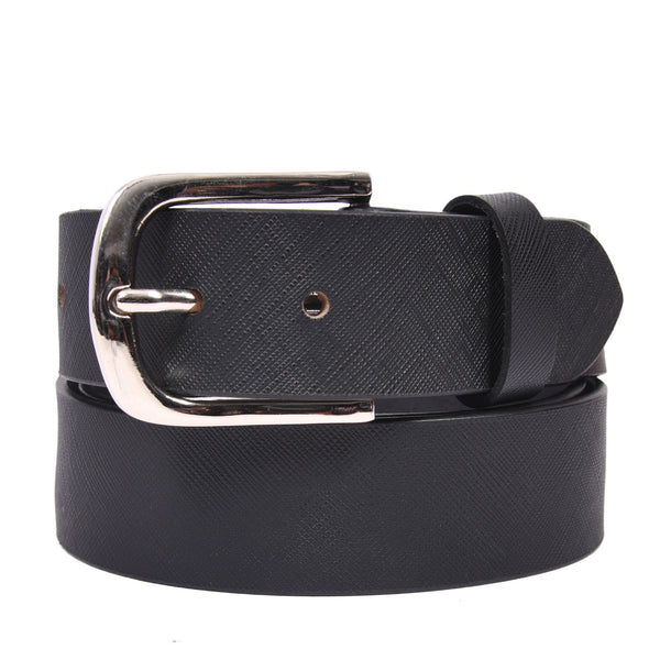 Handcrafted Textured Black Genuine Leather Belt for Men – Premium Saffiano Leather Dress & Casual Belt with Gift Box