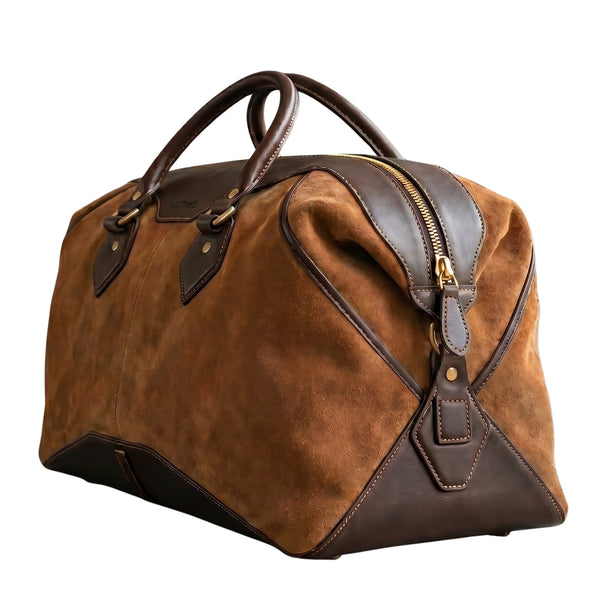 Vintage Tan Leather Duffle Bag for Men – Luxury Weekender Travel Bag with Shoulder Strap
