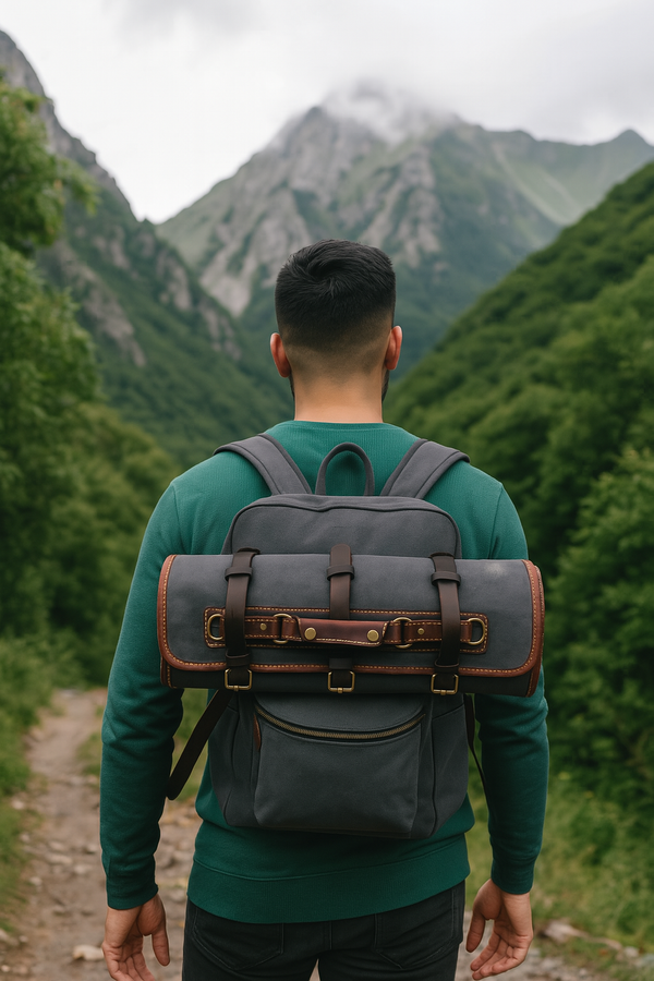 Aaron Leather Goods Canvas & Leather Knife Roll + Travel Backpack Combo