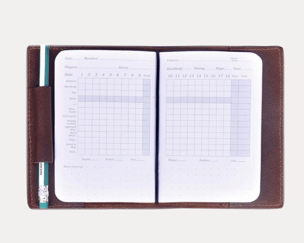 Premium Leather Golf Log Book – Stylish Golf Scorecard Holder with Pencil | Professional Golf Score Notebook for Players - Aaron Leather Goods