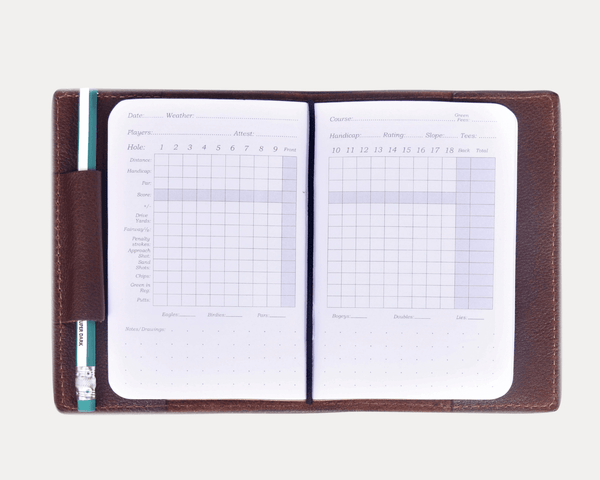 Premium Leather Golf Log Book – Stylish Golf Scorecard Holder with Pencil | Professional Golf Score Notebook for Players - Aaron Leather Goods