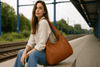 Premium Women’s Leather Shoulder Tote – Spacious Hobo Handbag for Work & Travel - Aaron Leather Goods