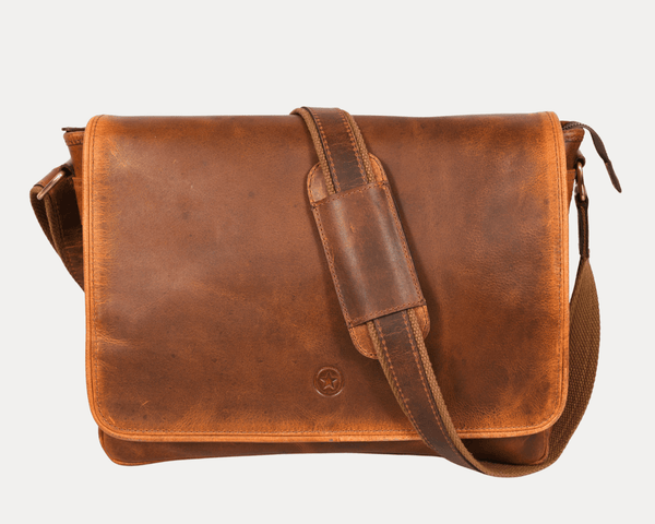 Savona Leather Messenger Bag - Caramel Brown - Aaron Leather Goods