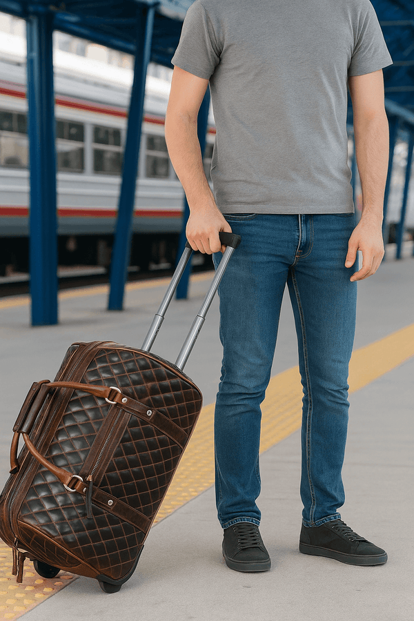 Ascend Quilted Leather Trolley Bag- Brown - Aaron Leather Goods