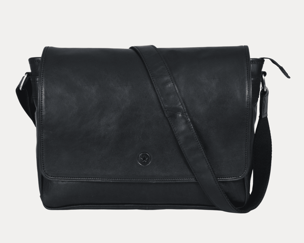 Savona Leather Messenger Bag - Raven Black - Aaron Leather Goods