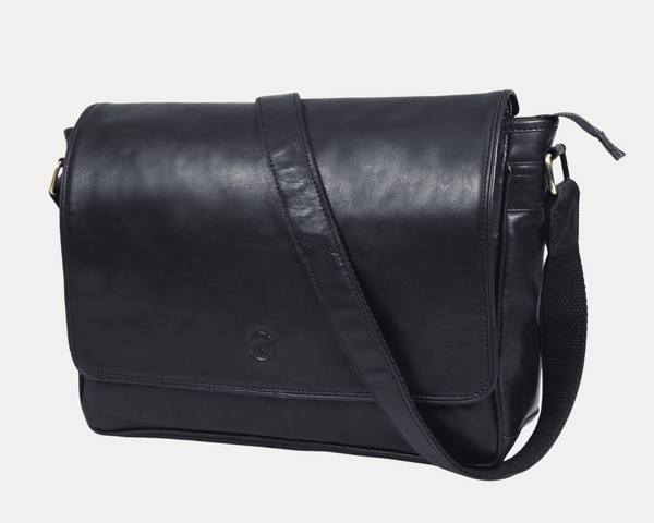 Savona Leather Messenger Bag - Raven Black - Aaron Leather Goods
