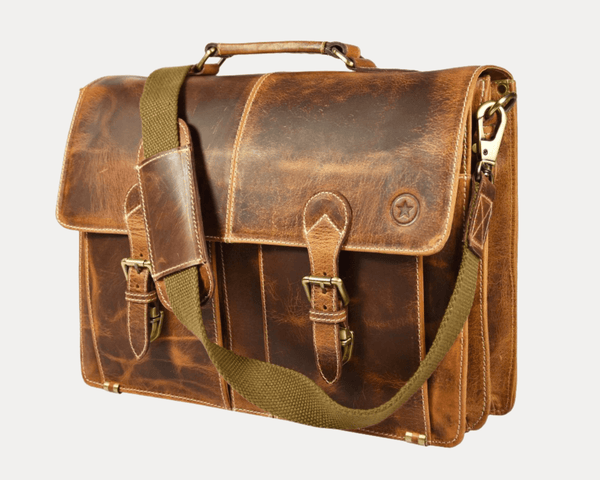 Phoenix Leather Briefcase - Caramel Brown - Aaron Leather Goods