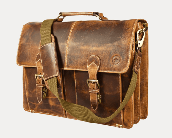 Phoenix Leather Briefcase - Caramel Brown - Aaron Leather Goods