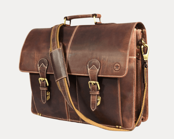 Phoenix Leather Briefcase - Walnut Brown - Aaron Leather Goods