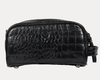Aubrielle Leather Toiletry Bag - Black Croco - Aaron Leather Goods