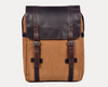 Tan Canvas and Brown Leather Backpack with Dual Buckle Straps – Vintage Travel Rucksack by Aaron Leather Goods