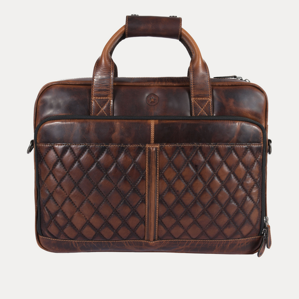 Handcrafted Brown Full-Grain Leather Laptop Bag with Quilted Front Pocket – Aaron Leather Goods