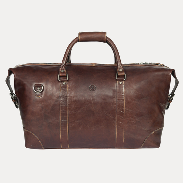 Handcrafted Brown Full-Grain Leather Duffle Bag with Detachable Strap – Premium Travel Weekender by Aaron Leather Goods