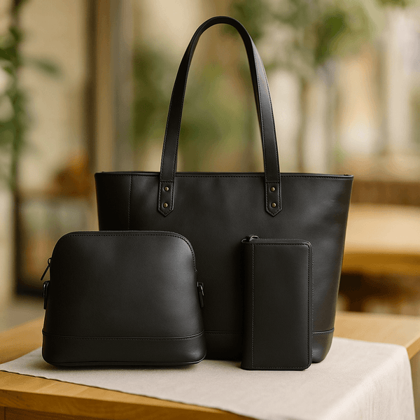 Mieres Travel Tote Bag Combo – Raven Black - Aaron Leather Goods