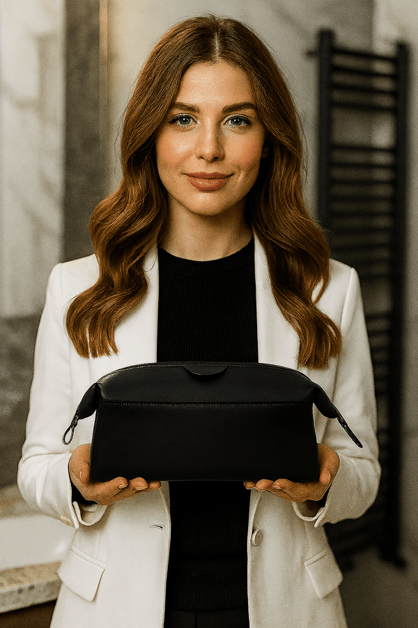 Normandy Leather Toiletry Bag - Raven Black - Aaron Leather Goods