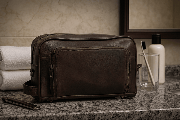 Barcelona Leather Toiletry Bag - Walnut Brown - Aaron Leather Goods
