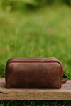 Tampa Leather Toiletry Bag - Walnut Brown - Aaron Leather Goods