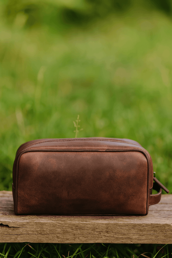 Tampa Leather Toiletry Bag - Walnut Brown - Aaron Leather Goods