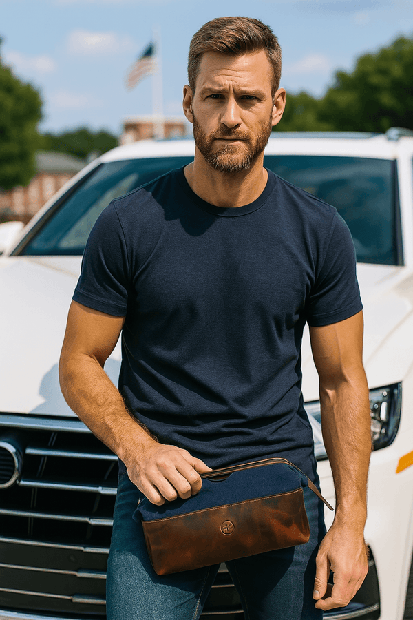 Rogue Leather Canvas Washbag - Aaron Leather Goods