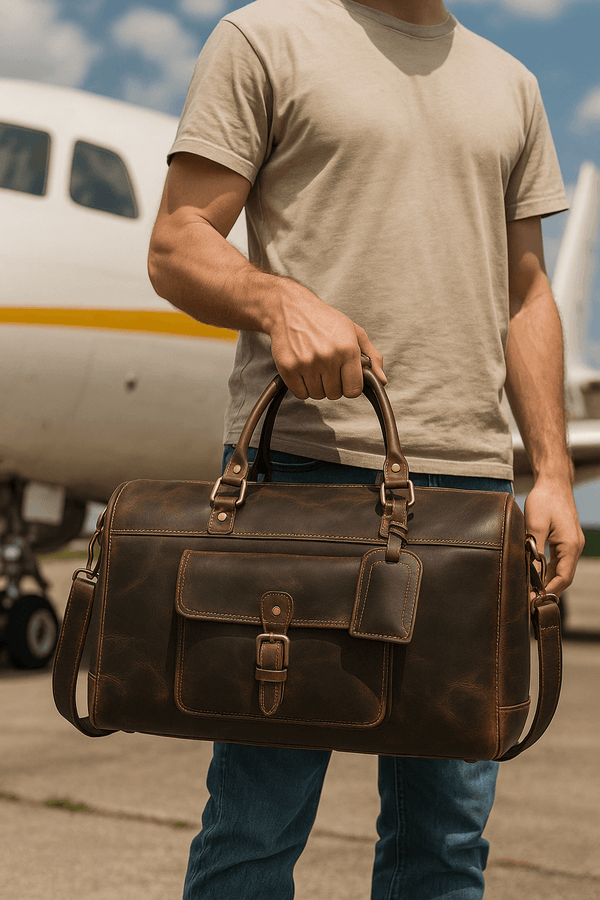Bolzano Leather Duffle Bag - Walnut Brown - Aaron Leather Goods