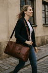 Arezzo Leather Overnight Bag - Walnut Brown - Aaron Leather Goods