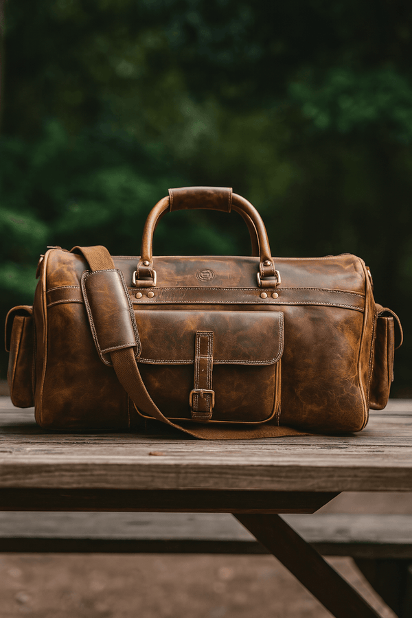 Pamplona Leather Duffle Bag - Walnut Brown - Aaron Leather Goods