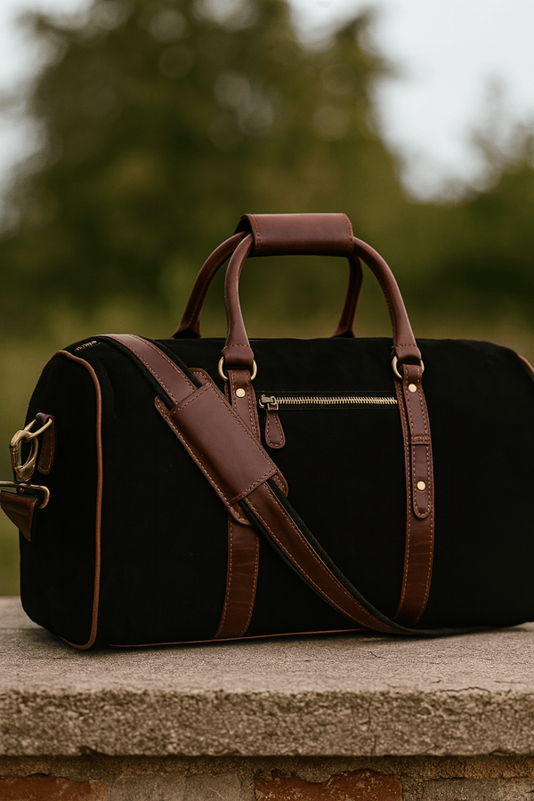 Pomona Leather Suede Weekender Bag - Black - Aaron Leather Goods