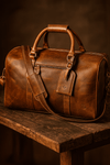 Taranto Leather Weekender Bag - Caramel Brown - Aaron Leather Goods