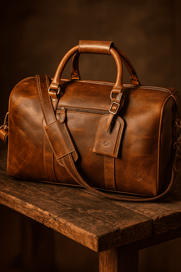 Taranto Leather Weekender Bag - Caramel Brown - Aaron Leather Goods