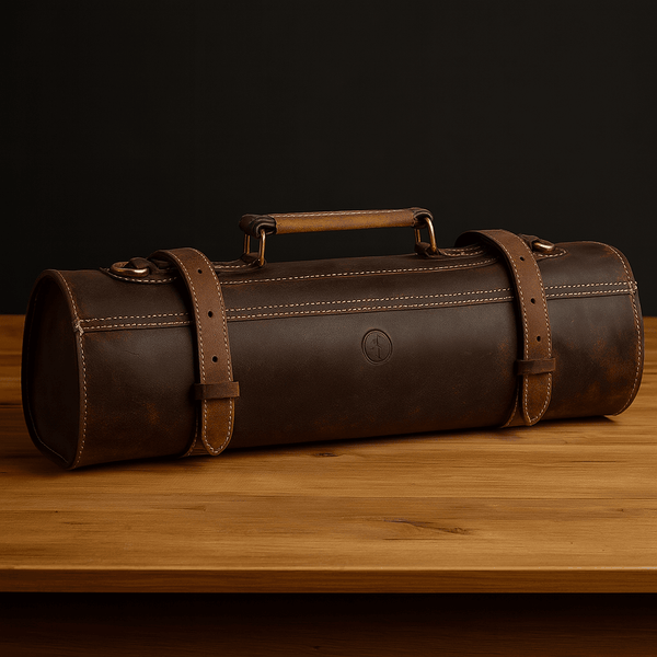 Tuscania Leather Knife Roll - Hickory Brown - Aaron Leather Goods