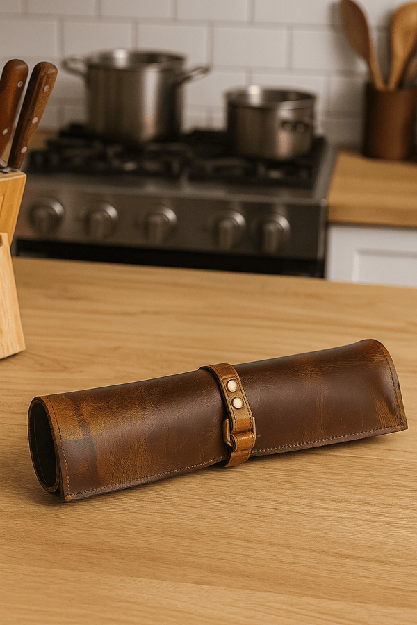 Malaga Leather Mini Knife Roll - Caramel - Aaron Leather Goods