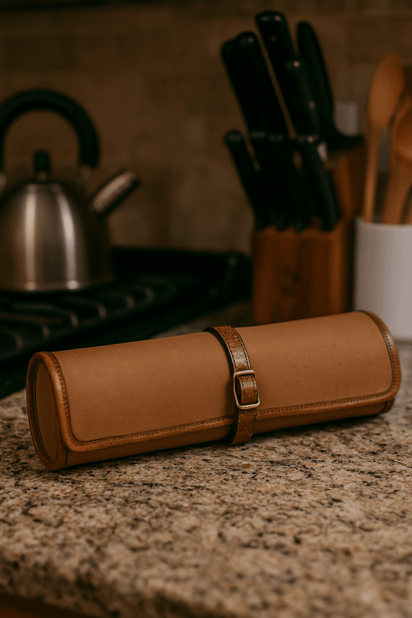 Vintage Leather & Canvas Knife Roll – Premium Chef's Knife Storage Bag - Aaron Leather Goods