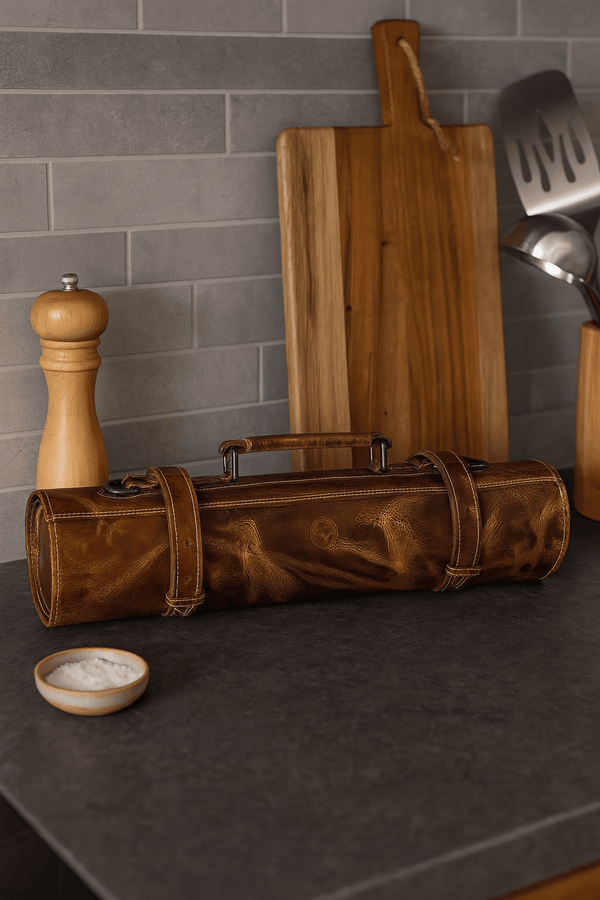 Vicenza Leather Knife Roll - Tawny Brown - Aaron Leather Goods
