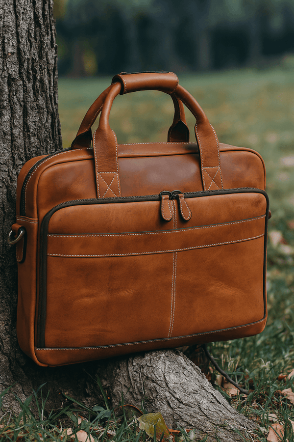 Aaron Leather Goods - Vintage Tan Leather Office Bag - Aaron Leather Goods