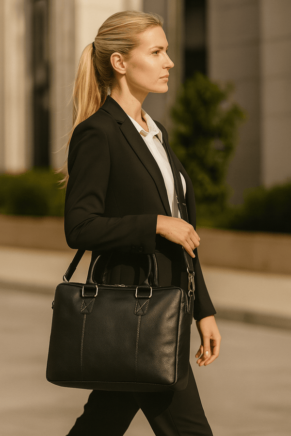 Aaron Leather Goods Full - Grain Leather Office Bag – Sleek Black Laptop Briefcase for Men - Aaron Leather Goods