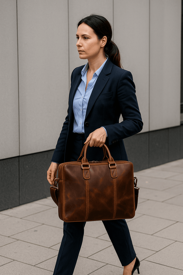 Aaron Leather Goods Full - Grain Leather Office Bag – Sleek Black Laptop Briefcase for Men - Aaron Leather Goods