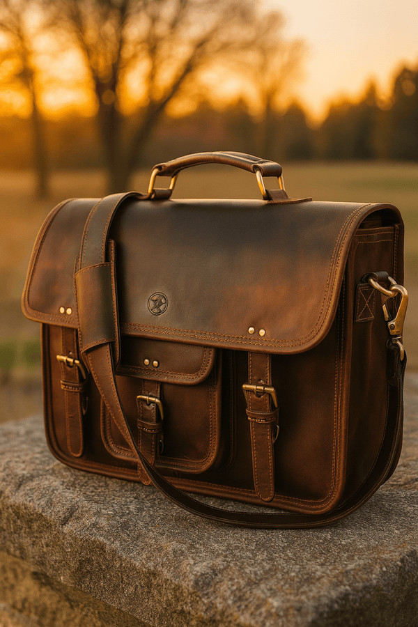 Ancona Leather Office Bag 18" - Vintage Brown - Aaron Leather Goods