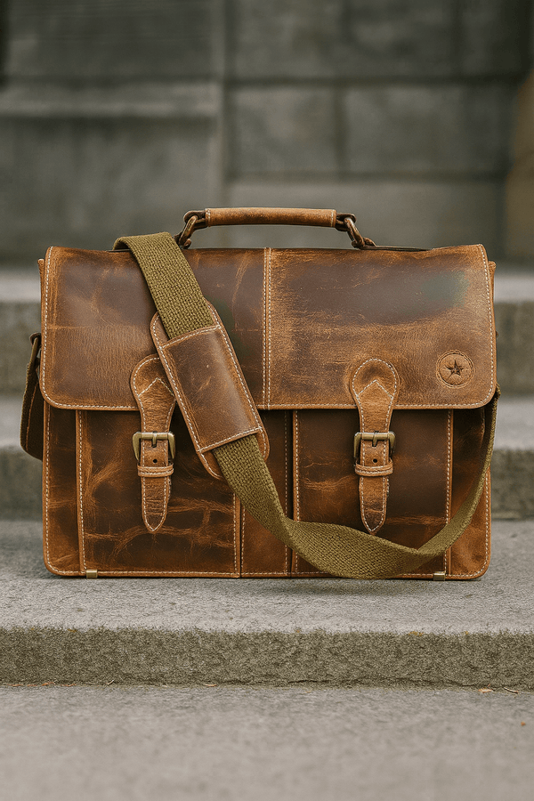 Phoenix Leather Briefcase - Caramel Brown - Aaron Leather Goods