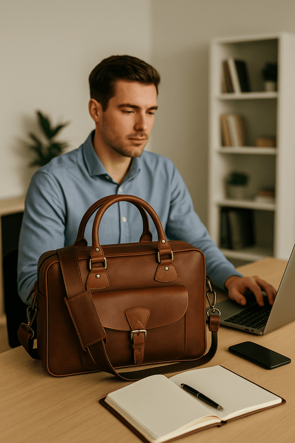 Miramas Leather Office Bag – Walnut Brown - Aaron Leather Goods