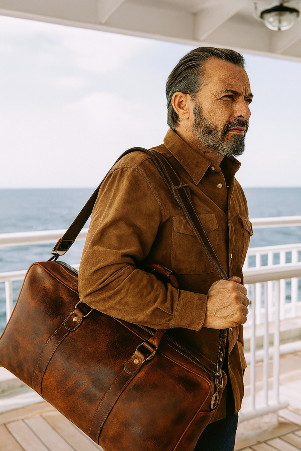 Algiers Leather Duffle Bag 18" - Caramel Brown