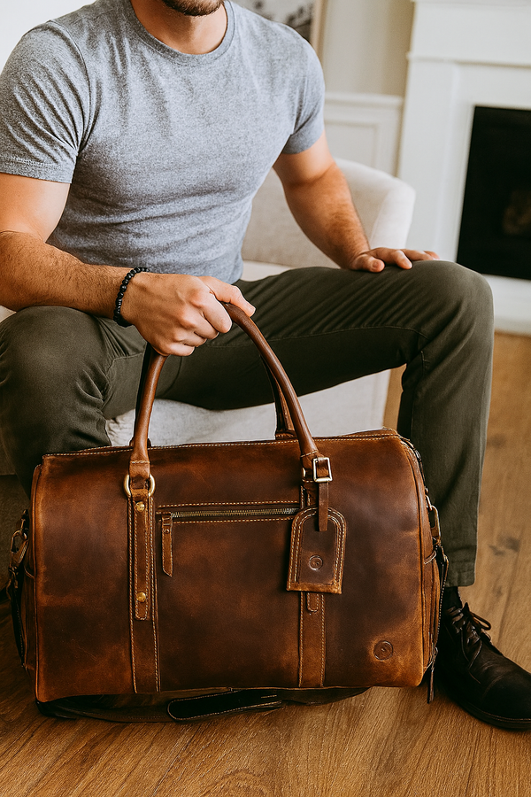 Arezzo Leather Overnight Bag - Caramel Brown