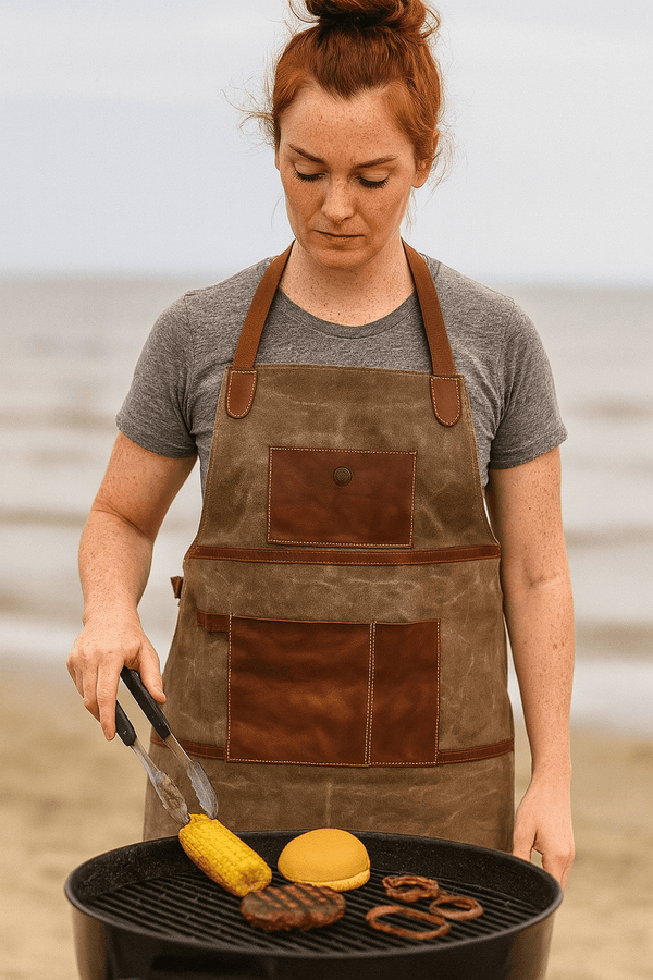 Leon Waxed Canvas Apron - Seaweed Green - Aaron Leather Goods