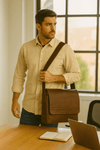 Villandry Leather Messenger Bag - Walnut Brown - Aaron Leather Goods