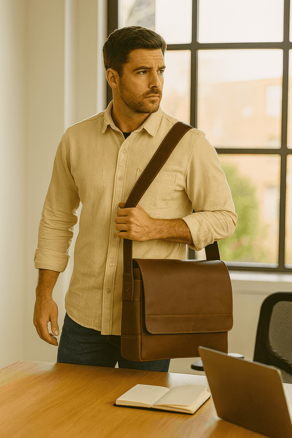 Villandry Leather Messenger Bag - Walnut Brown - Aaron Leather Goods