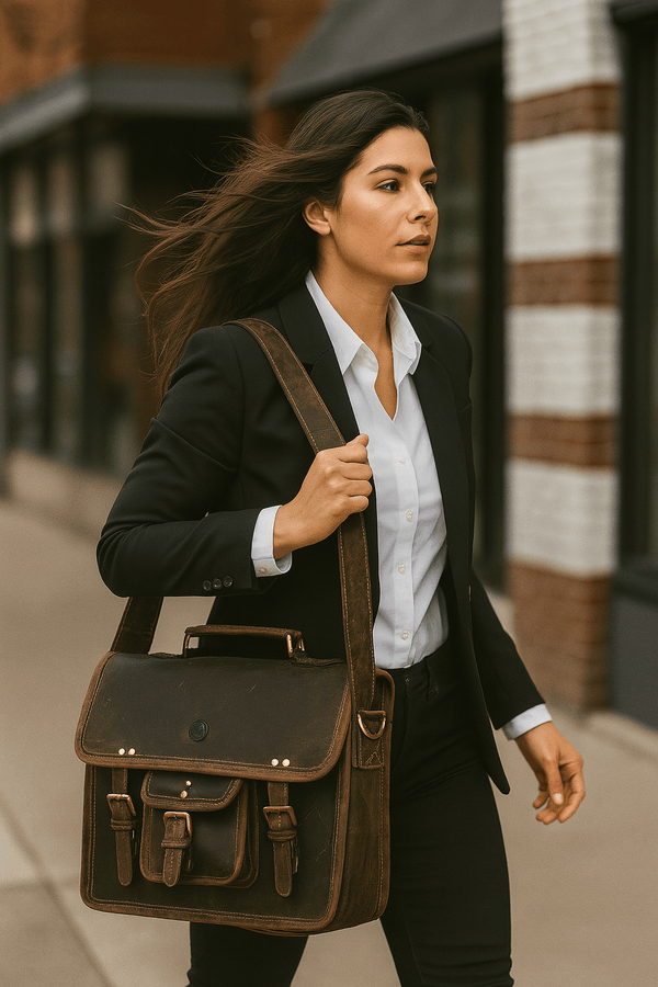 Ancona Leather Office Bag 15" - Brown - Aaron Leather Goods