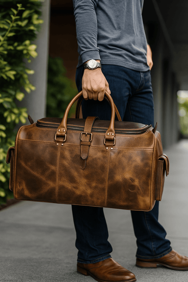 Acoma Leather Travel Bag - Caramel (TB-20 ) - Aaron Leather Goods